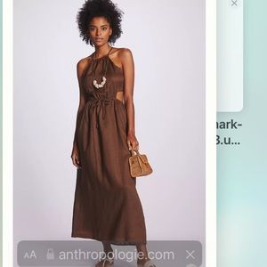 100% Linen Anthropologie NWT Faithfull Halter Cutout Linen MIDI Dress 10.